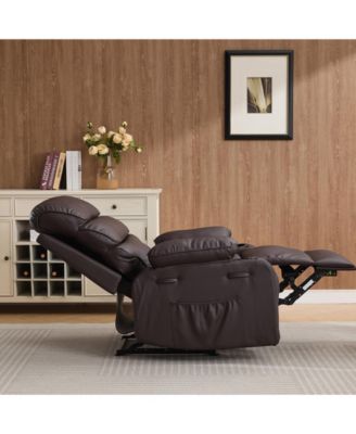 Extra Wide PU Leather Manual Recliner for Adults with Massage and Heat, Large Leisure Chair with Plush Sponge Padded Arms and Back