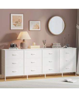 12 Drawer Dresser, 70 Inch Fabric Wide Chest of Drawers with Tv Stand for 80 Inch Tv for Bedroom/ Living Room / Entryway