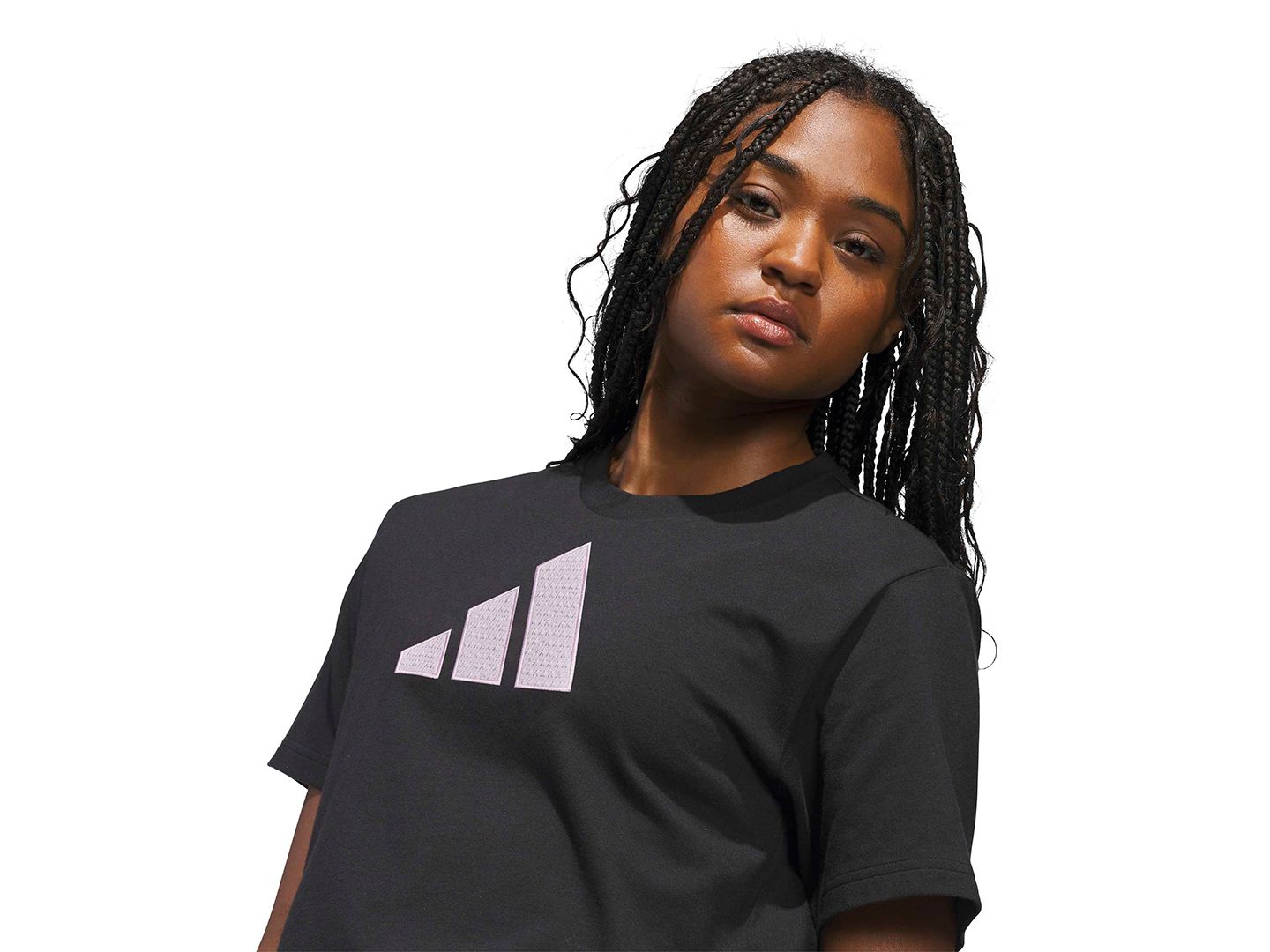 Женская футболка adidas Gingham Big Logo Graphic Crewneck Cotton, цвет: Чёрный — фото 3