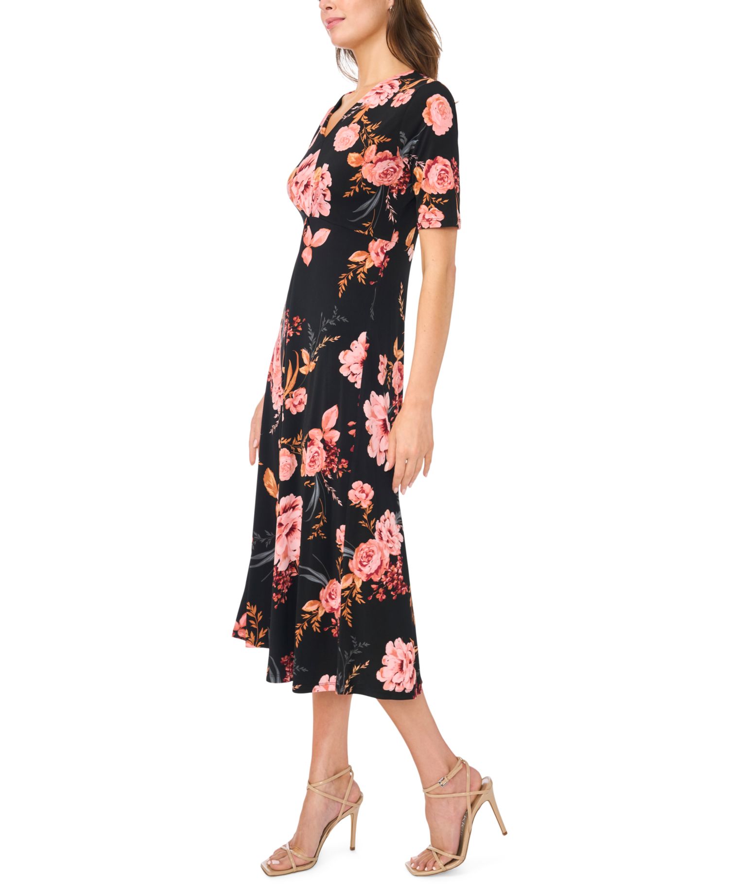 Women's V-Neck Twist Front Midi Dress