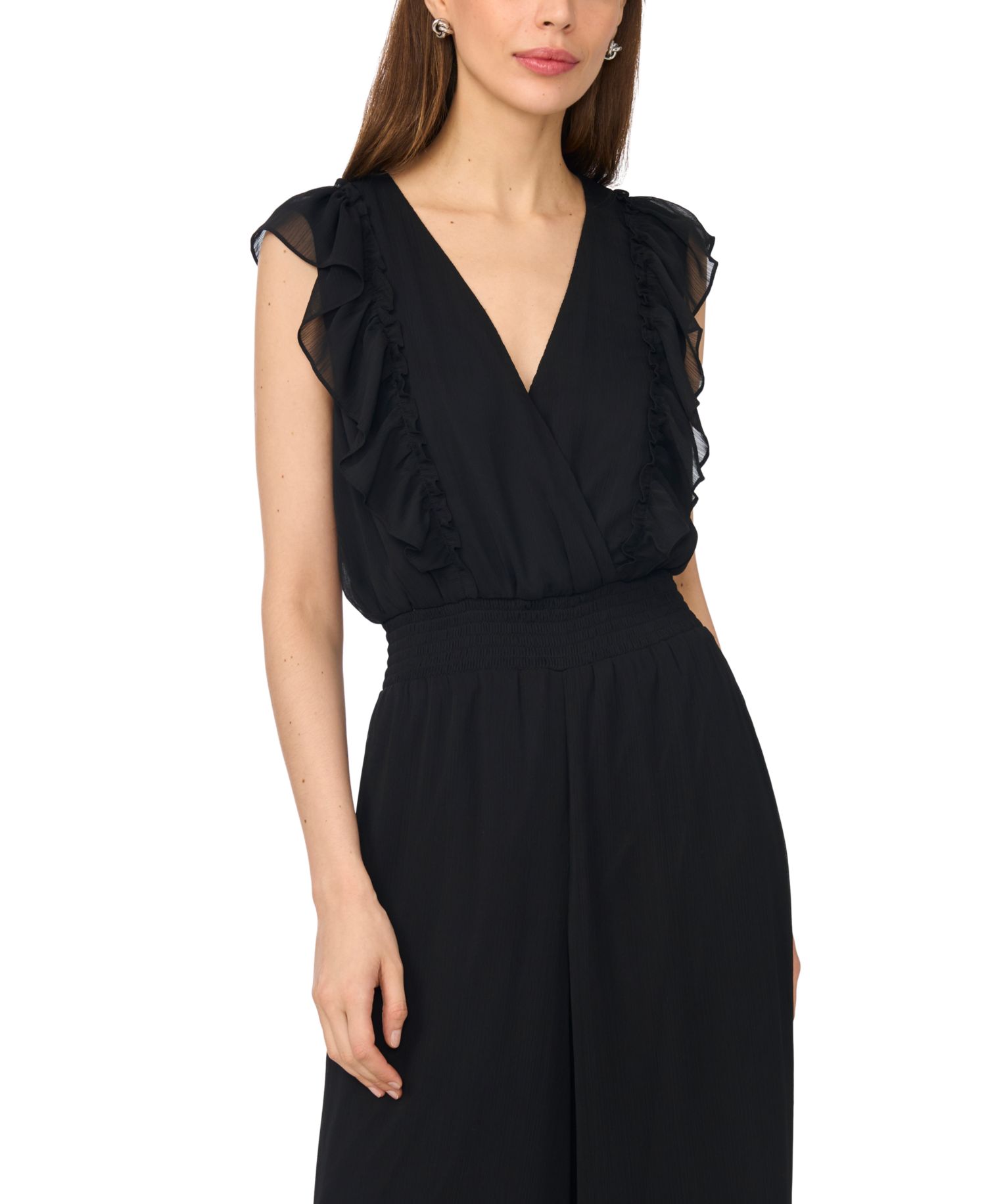 Women's Surplice Flutter-Sleeve Smocked Waist Jumpsuit