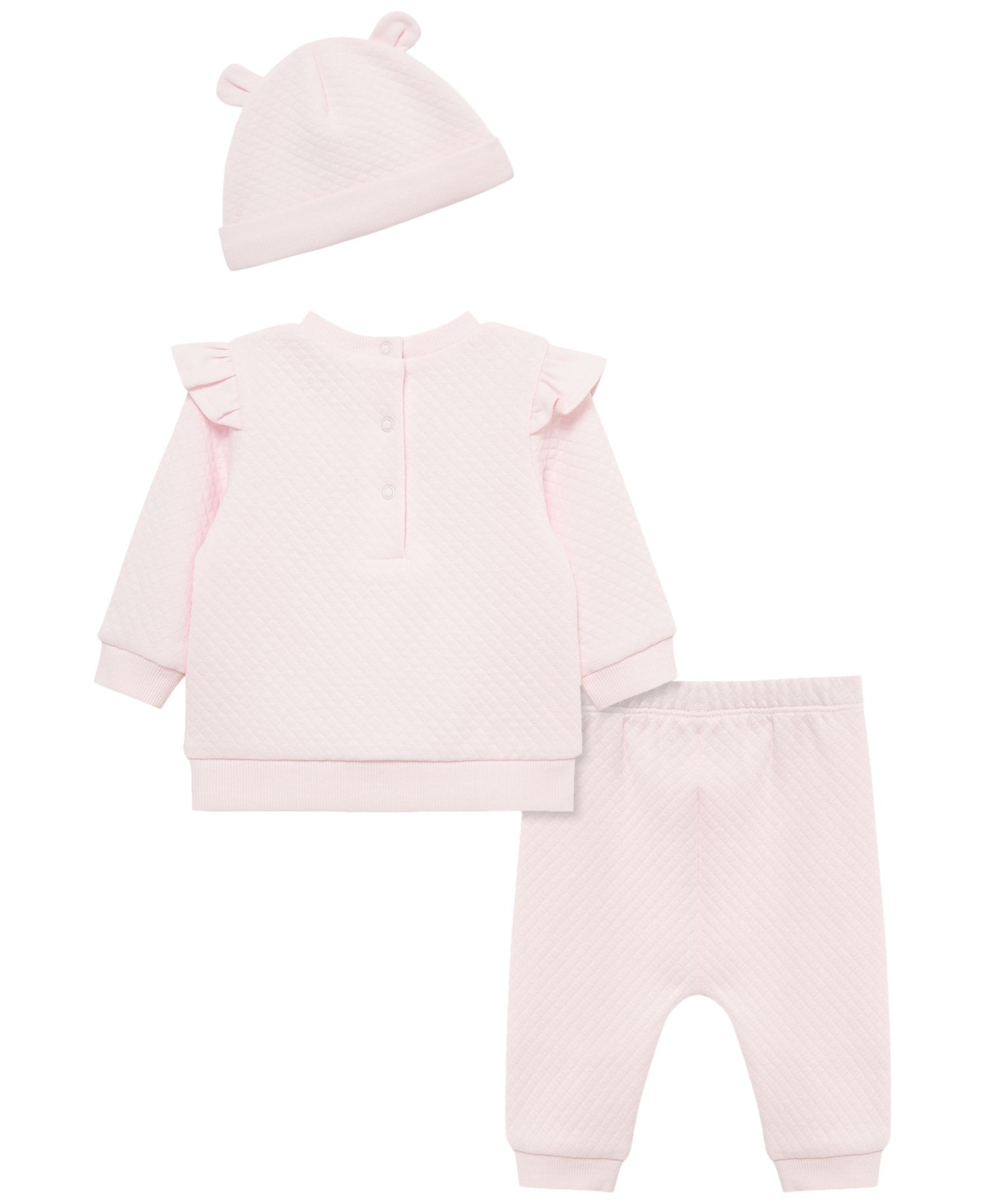 Baby Girls' Dainty Bears Quilt Long-Sleeve Top, Pants and Hat, 3-Piece Set