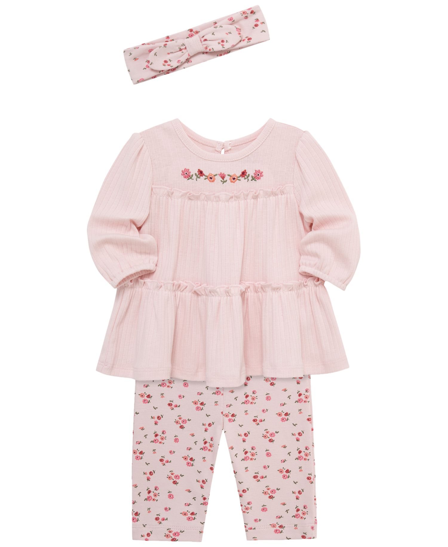 Baby Girls' Ditsy Tunic Long-Sleeve Top, Leggings and Headband, 3-Piece Set