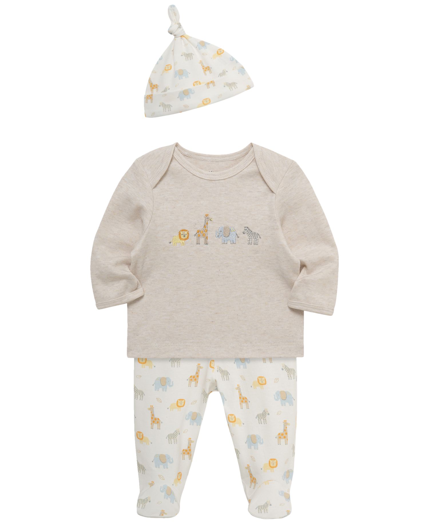 Baby Boys' Jungle Pals Long-Sleeve Top, Footed Pants and Hat, 3-Piece Set