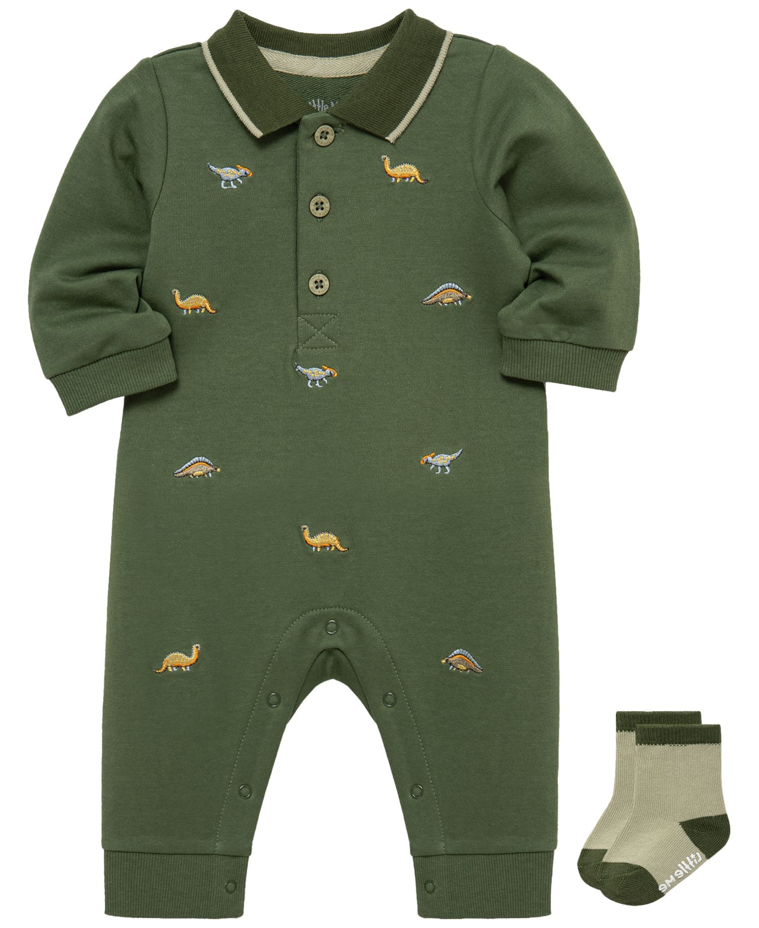 Baby Girls' Dinos Long-Sleeve Coverall and Socks, 2-Piece Set