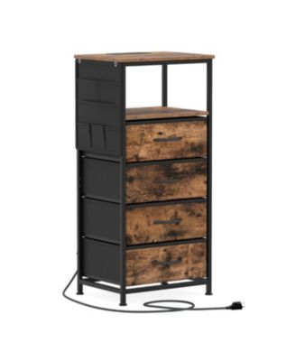 Modern Nightstand 34" with Charging Station and Storage