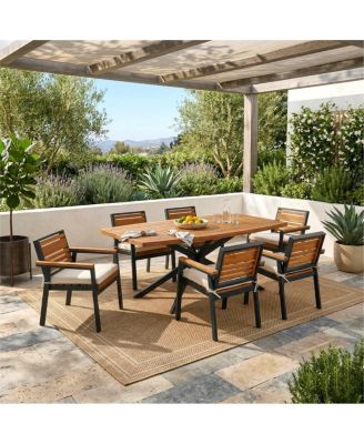 7-Piece Modern Acacia Wood Dining Set with Iron Frame and Cushions