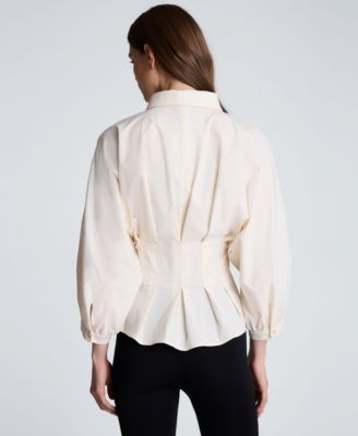 Women's Pleated Button-Front Peplum Shirt thumbnail 5