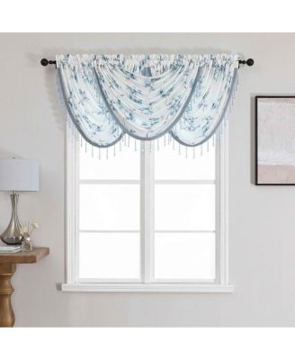 3 Piece Printed Cherry Blossom Beaded Rod Pocket Window Valances