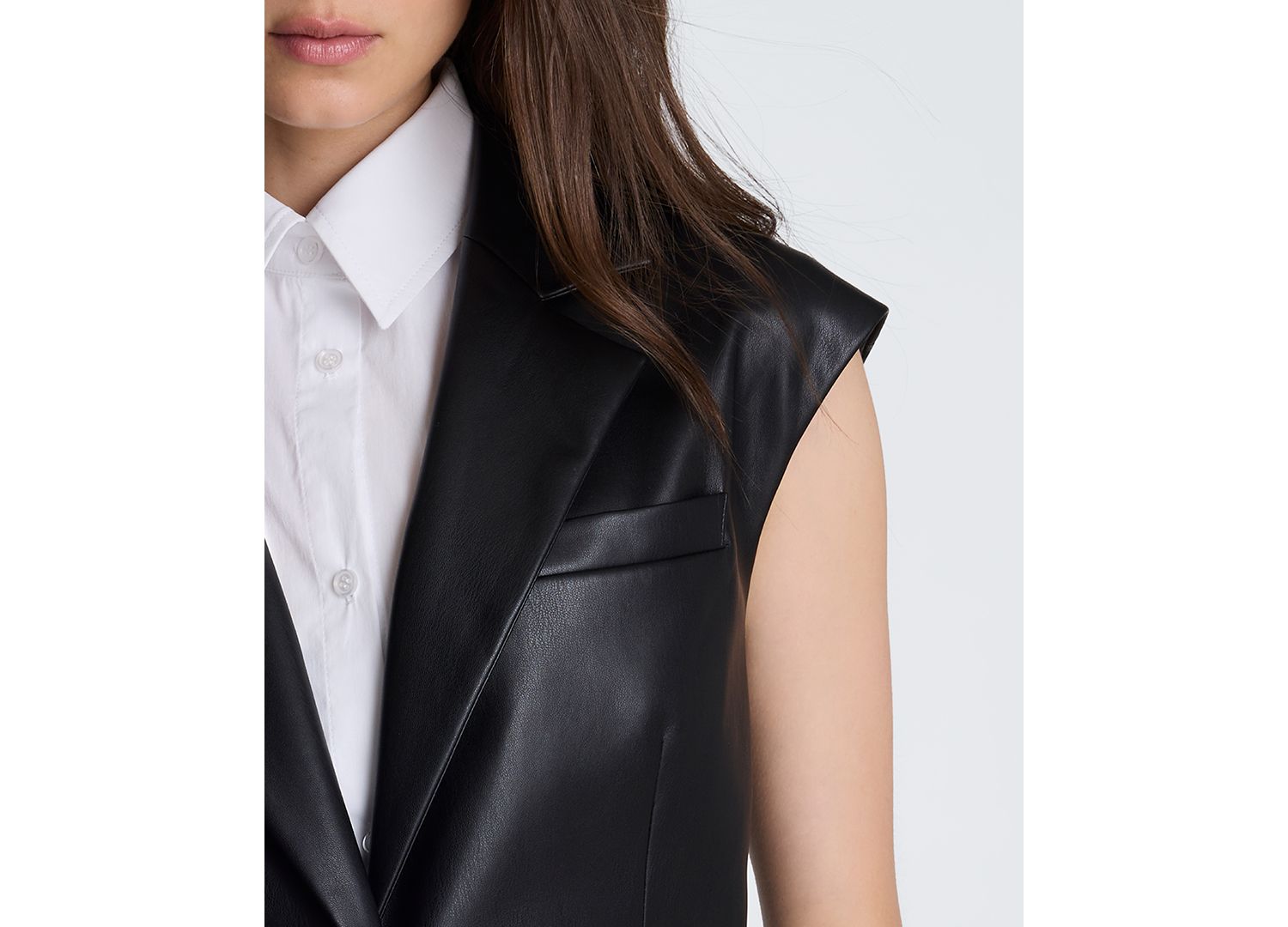 Women's Sleeveless Layered Faux Leather Vest with Removable Shirt