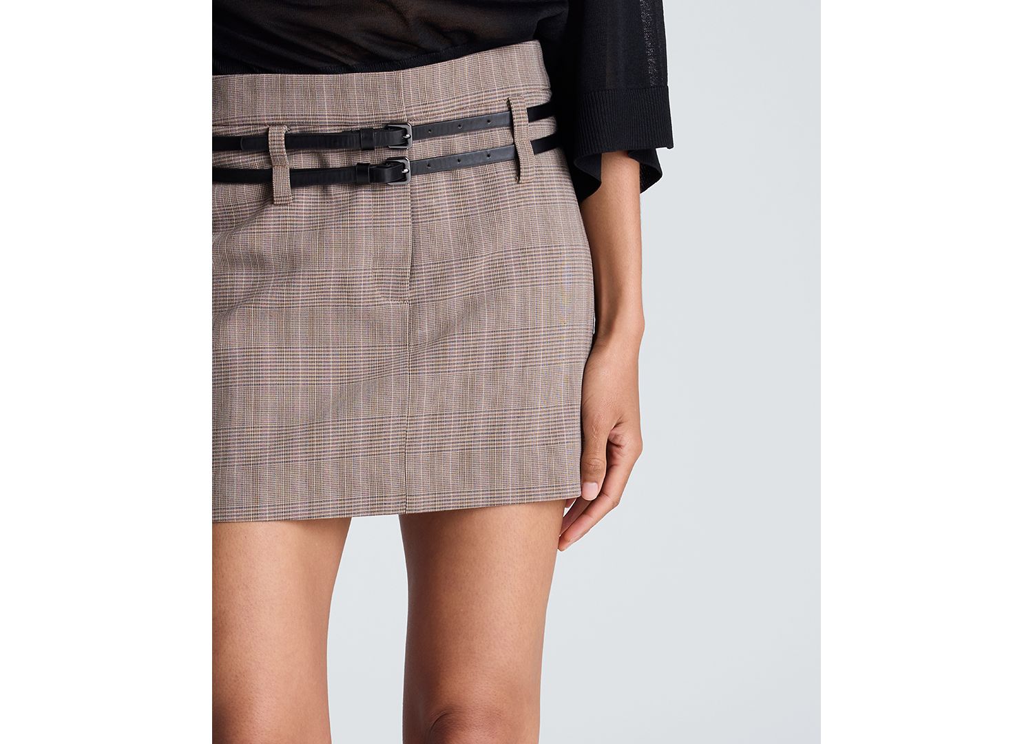 Women's Plaid Fly-Front Double-Belt Mini Skirt