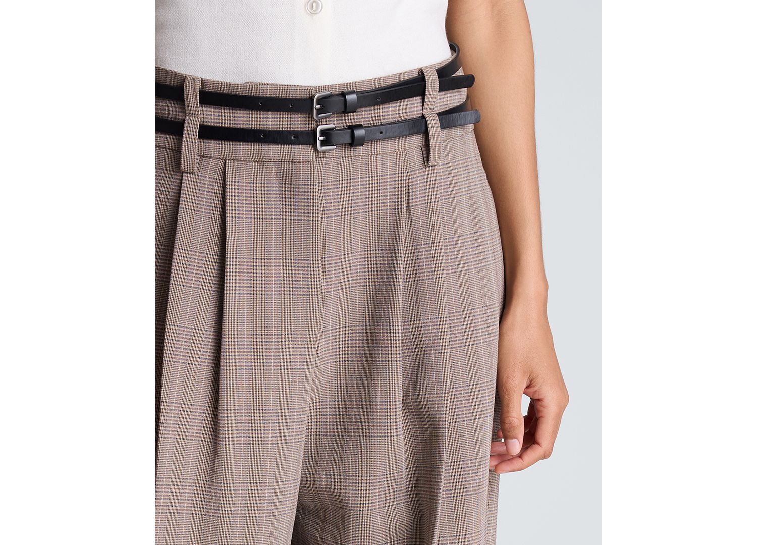 Women's High-Rise Double-Belt Pleated Wide-Leg Pants
