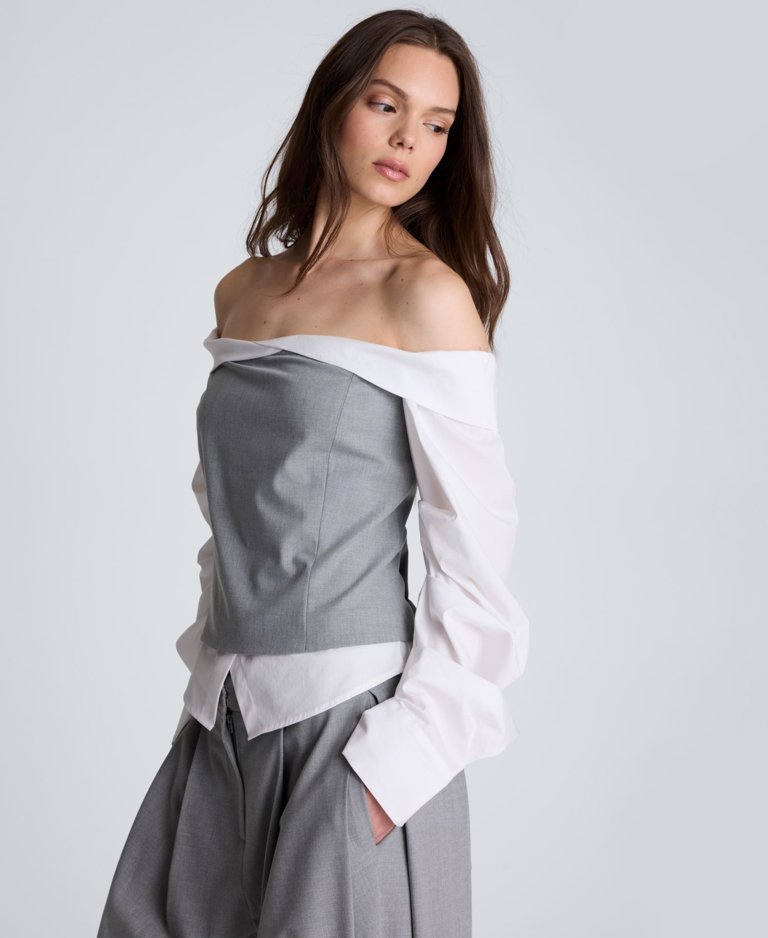 Women's Off-The-Shoulder Pleated-Sleeve Bustier Shirt