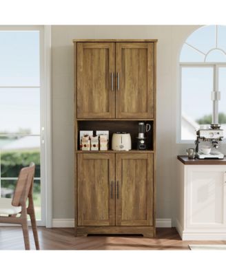 70 Inch Tall Pantry Cabinet with 4 Doors and Adjustable Shelves, Kitchen Storage Cupboard for Dining Room, Bath, Laundry