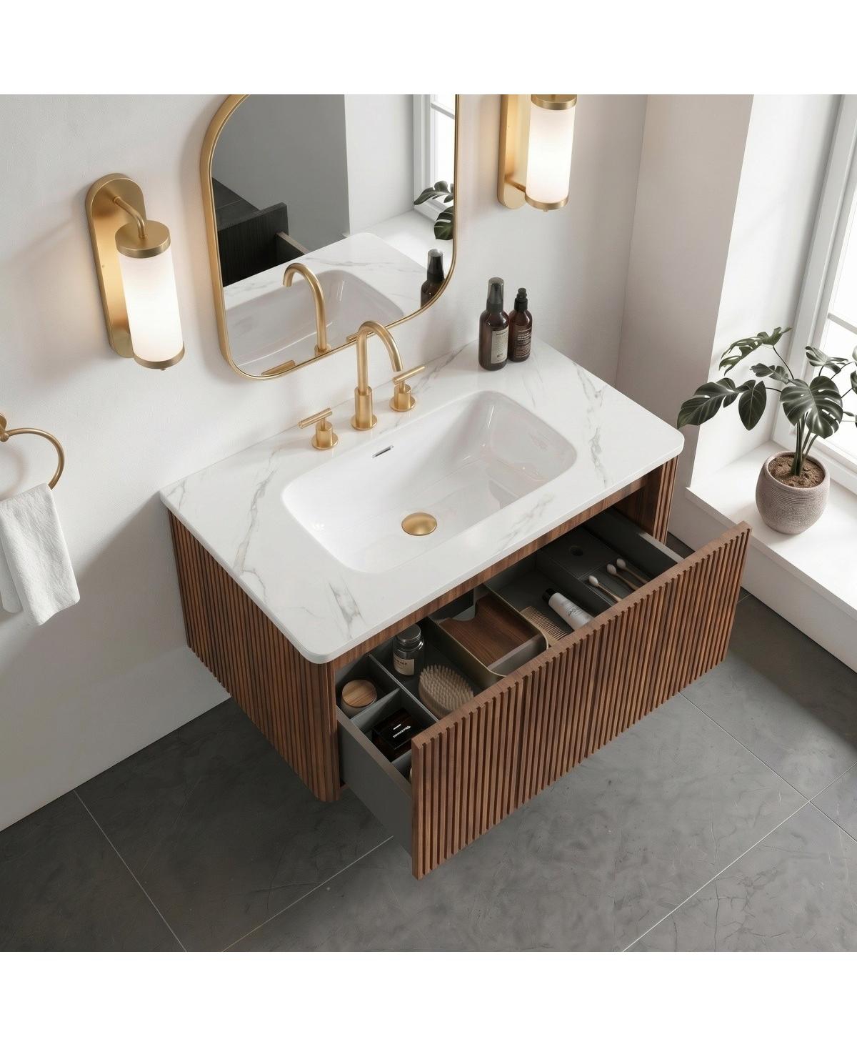 Sillysis 30" Modern Wall Mounted Bathroom Vanity with Carrara Integrated Ceramic Sink