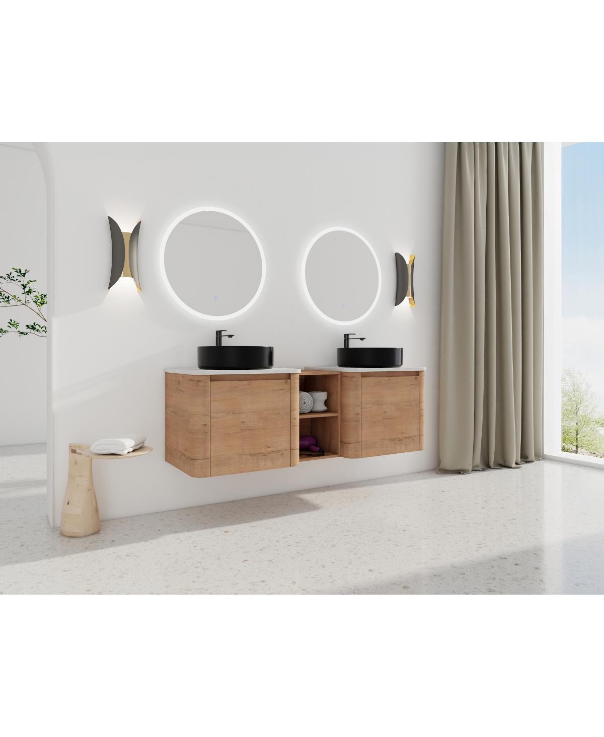 Sillysis Inch Wall Mounted Double Bathroom Vanity with Stone Countertop, Ceramic Vessel Sinks