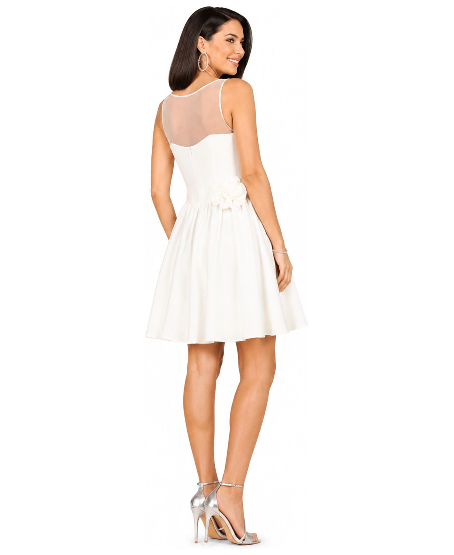 Women's Illusion Neck Bridal Midi Dress