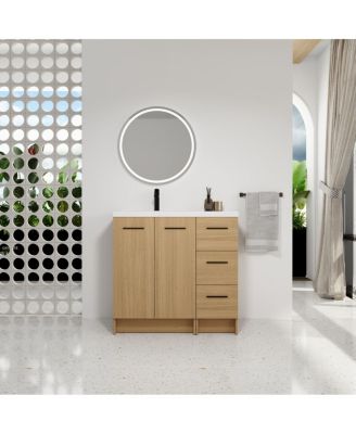 36 Inch Freestanding Bathroom Vanity with 3 Drawer Cabinet, Integrated Resin Sink, Soft-Close Doors and Adjustable Storage