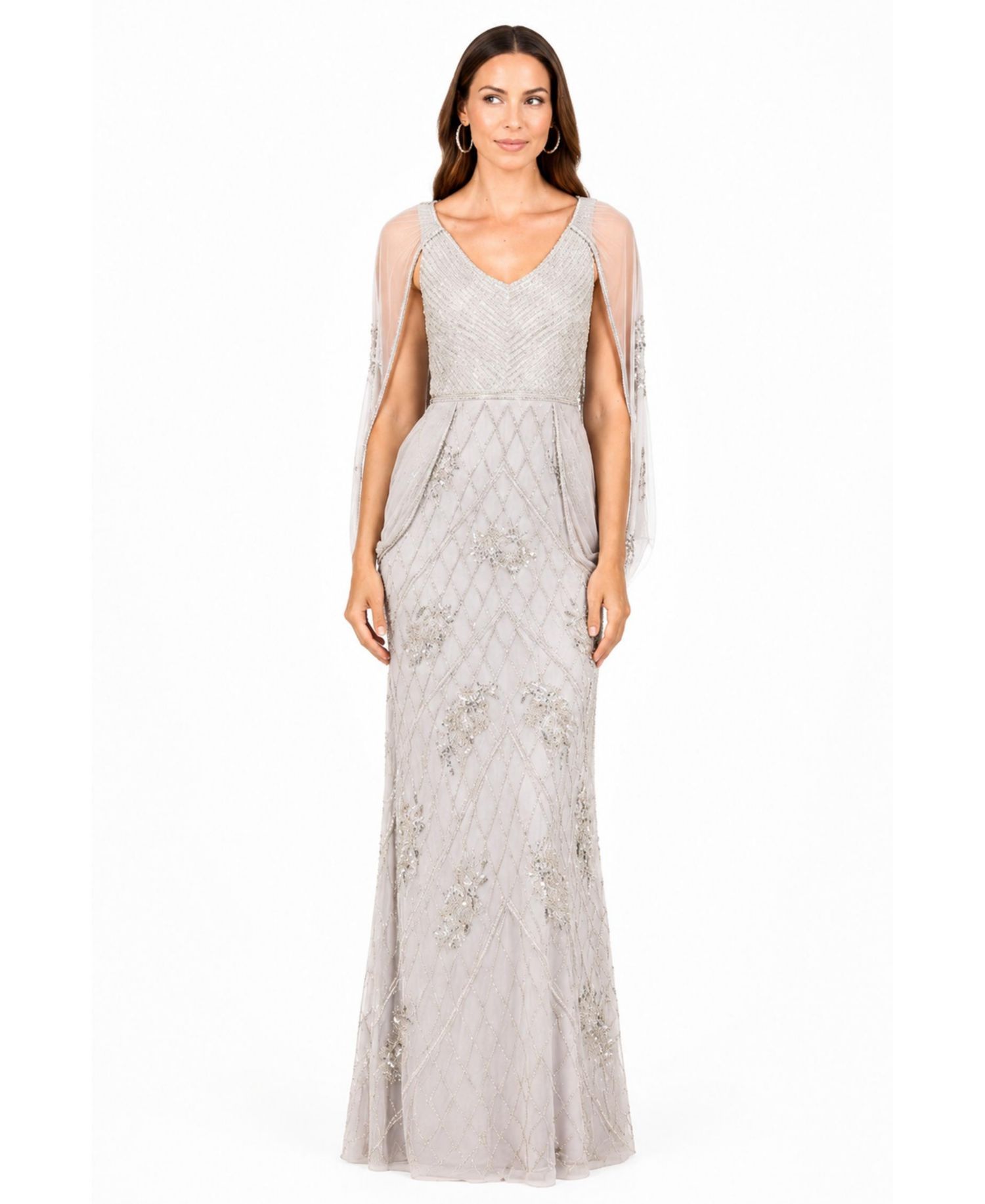 Women's Beaded Cape Sleeve Dress