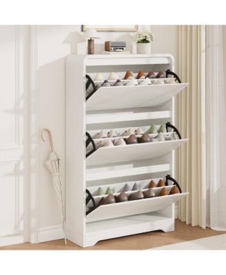 Large Narrow Shoe Cabinet with 3 Flip Drawers, Freestanding Shoe Organizer for Entryway, Modern Shoe Storage Cabinet