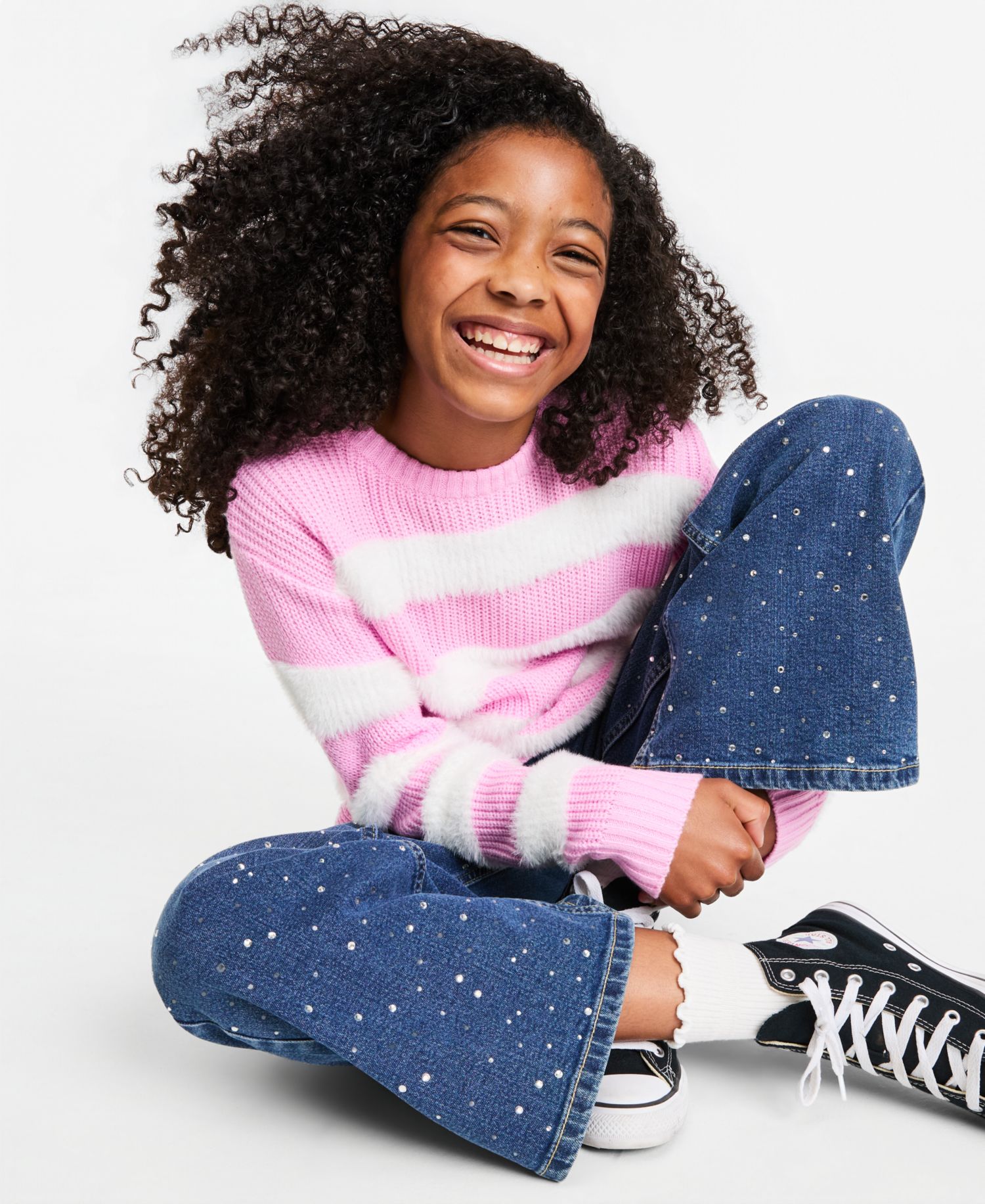 Girls' XS-XL Crewneck Stripe Sweater