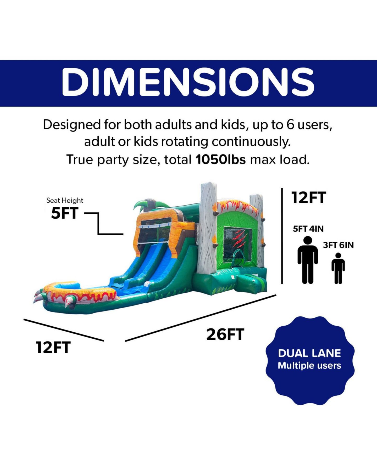 Детская игрушка HeroKiddo T-Rex Adventure XL Inflatable Bounce House Combo, цвет: Open Miscellaneous — фото 2