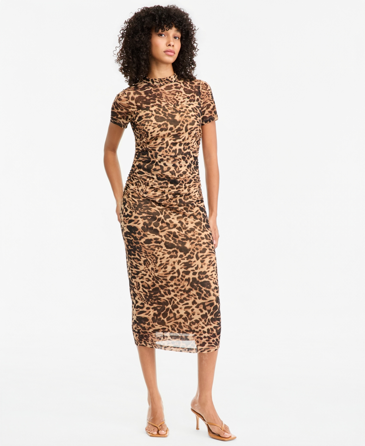 Bar Iii Women's Mock Neck Short-Sleeve Triple Mesh Midi Dress, Macy's Exclusive