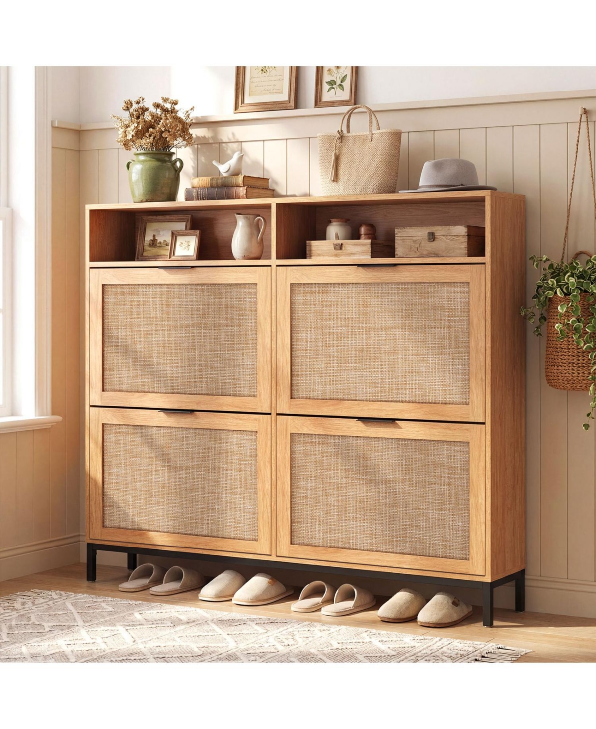 Slickblue Freestanding Shoe Cabinet with Adjustable Shelves and 4 Flip Drawers