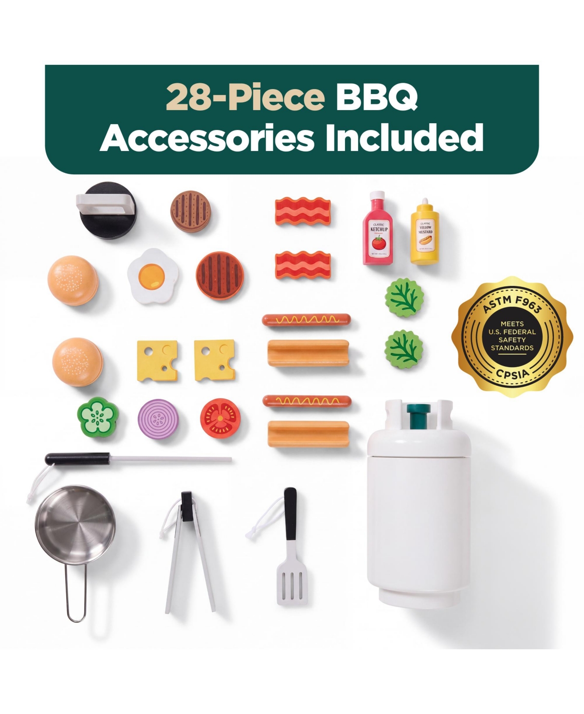 Best Choice Products Kids Wooden Bbq Grill Playset with 28 Accessories, Pretend Outdoor Kitchen Toy with Storage