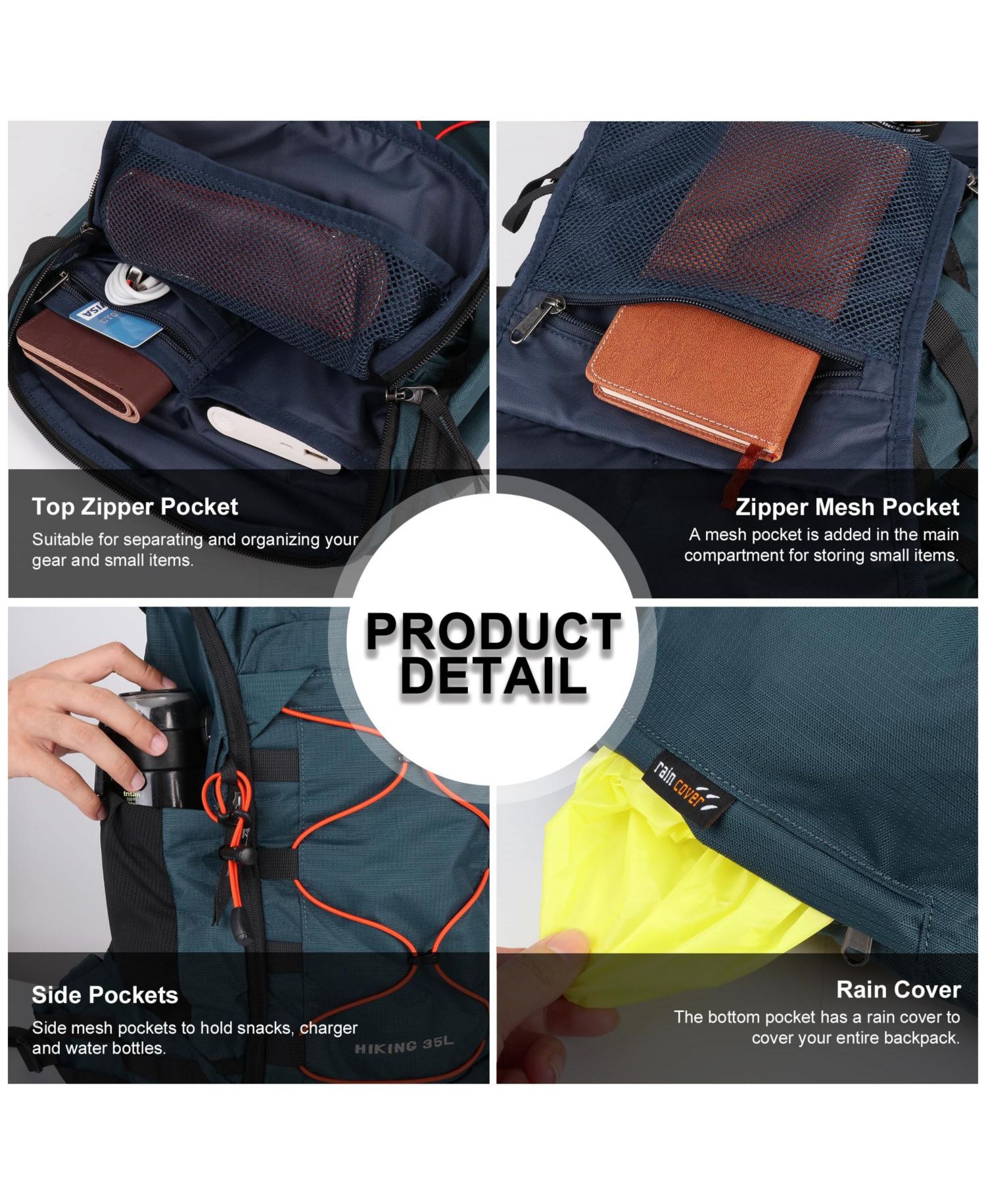 35 Liter Hiking Backpack Lightweight Outdoor Travel Camping Daypack with Rain Cover for Men and Women