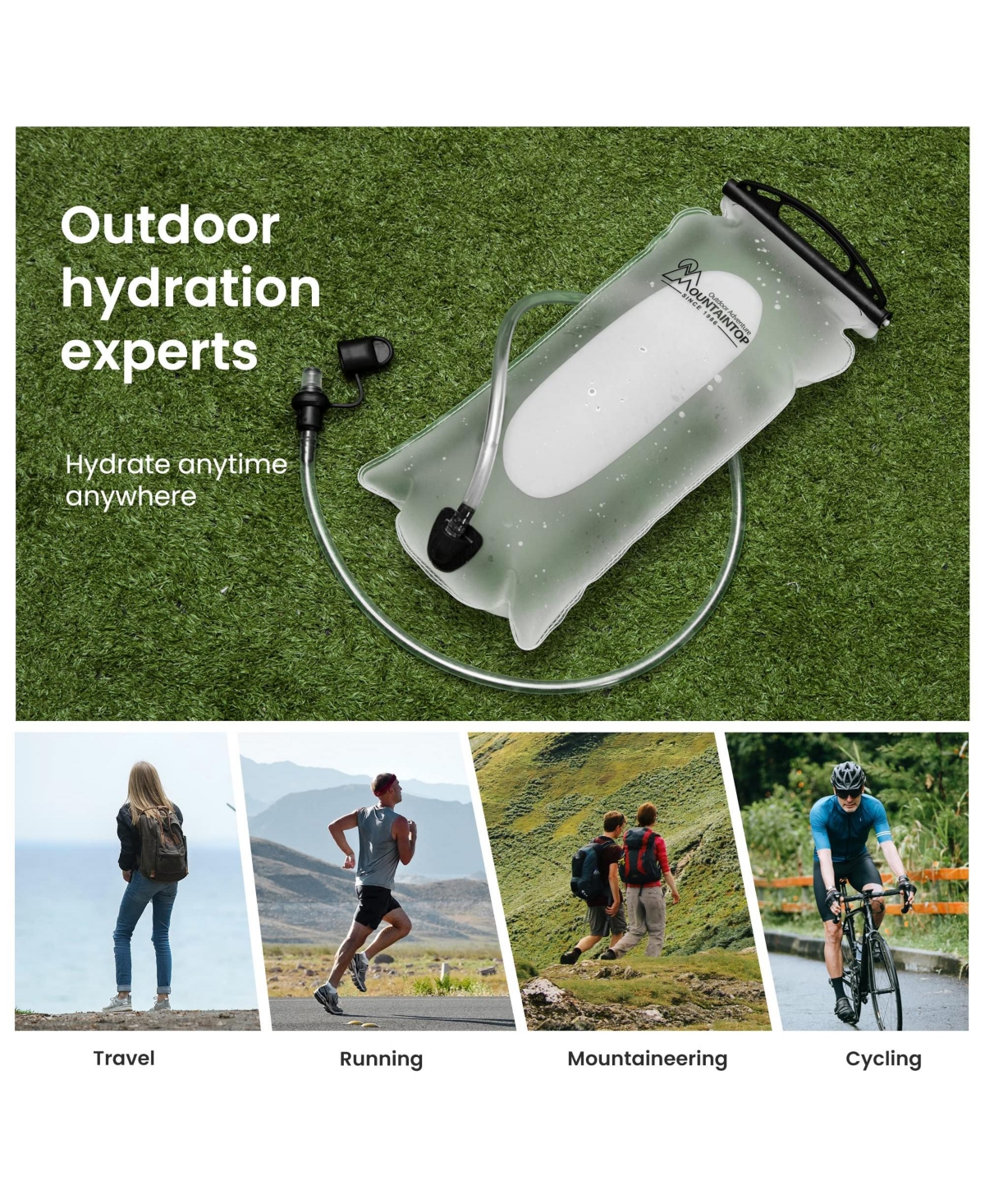 Mountaintop 40 Liter Hiking Backpack with 3 Hydration Bladder for Men Women Camping Climbing