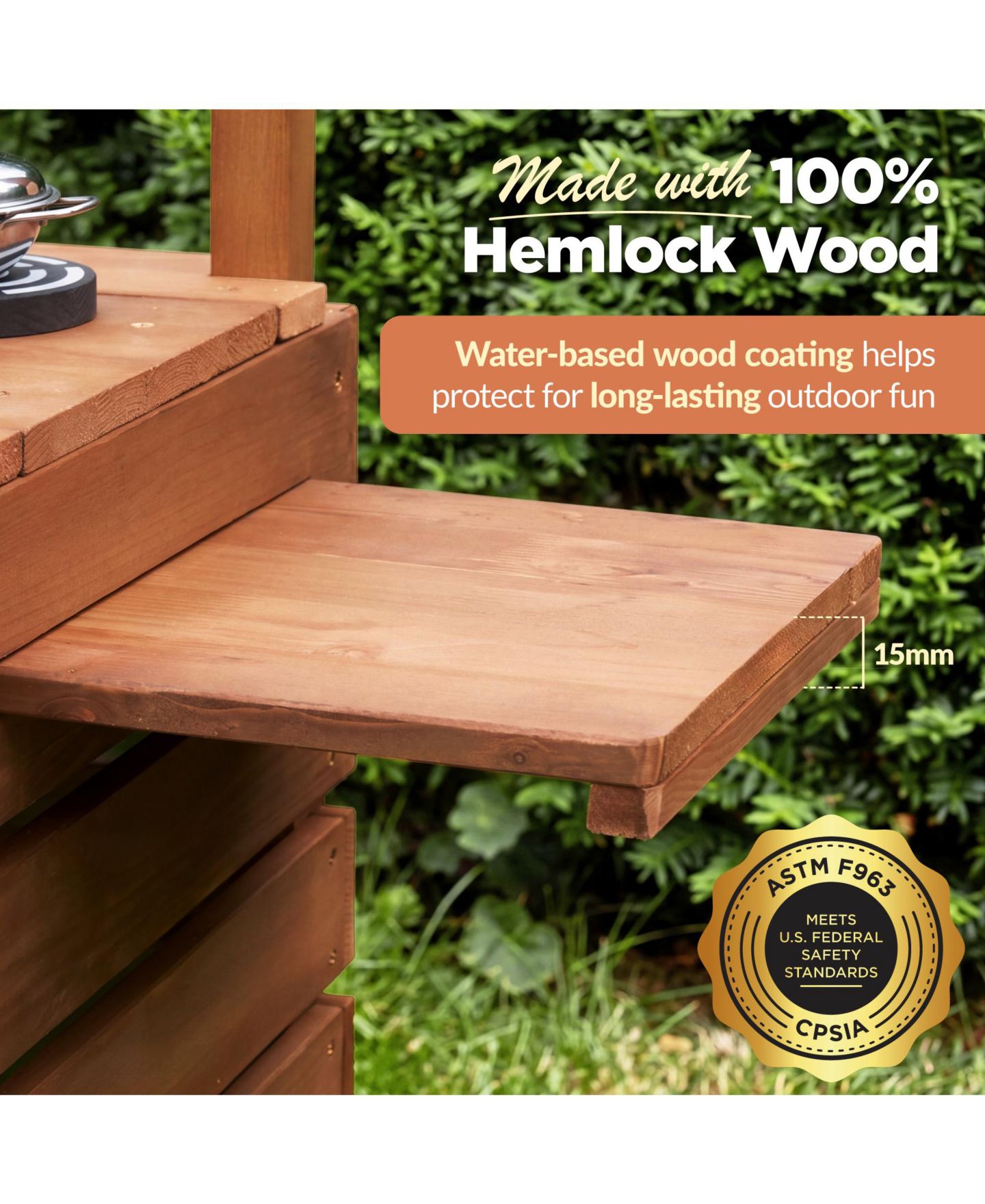 Детские игрушки Best Choice Products Deluxe Wooden Outdoor Mud Kitchen for Kids with Canopy, Water Tank, Faucet and 11pc Accessories, цвет: Бежевый — фото 7