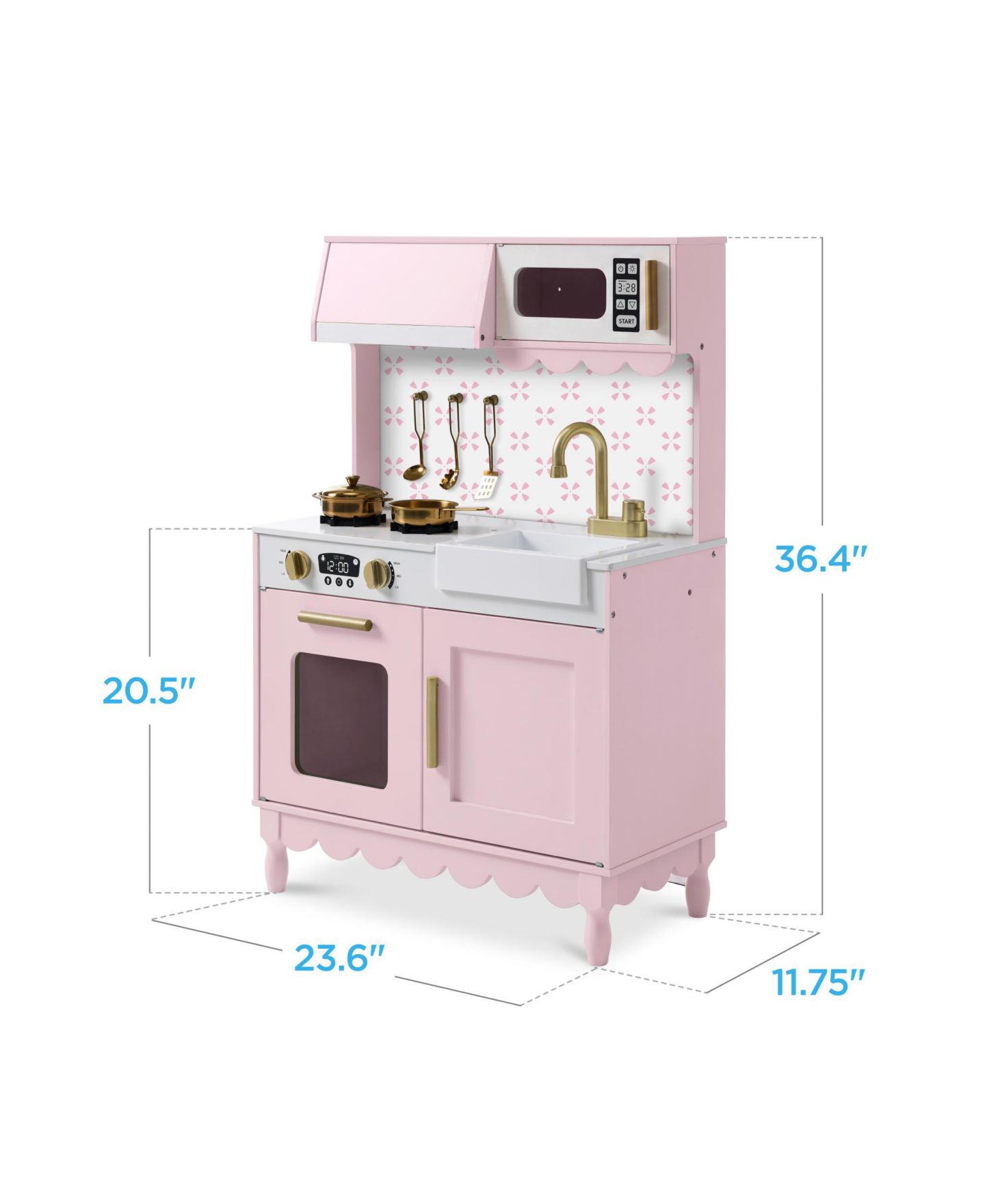 Детский игровой набор Best Choice Products Wooden Kitchen Playset with Storage, 5-Piece, Ages 3+, цвет: Пудровый розовый — фото 2