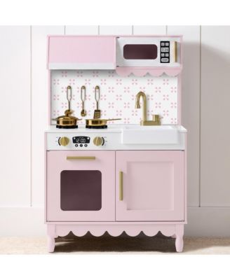 Toddler Kitchen Playset - Wooden Kids Pretend Play Cooking Set with Accessories and Storage