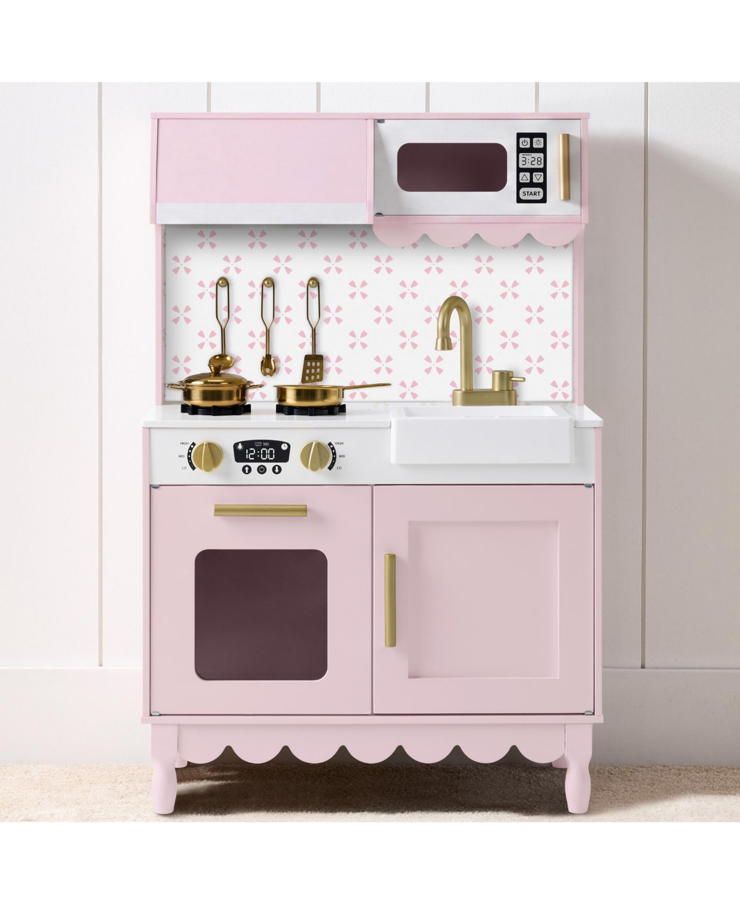 Детский игровой набор Best Choice Products Wooden Kitchen Playset with Storage, 5-Piece, Ages 3+, цвет: Пудровый розовый — фото 1