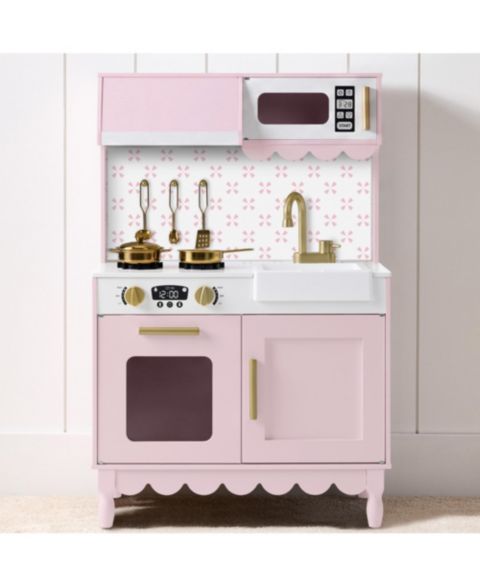 Детский игровой набор Best Choice Products Wooden Kitchen Playset with Storage, 5-Piece, Ages 3+, цвет: Пудровый розовый