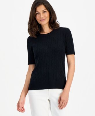 Women's Cable-Knit Short-Sleeve Sweater