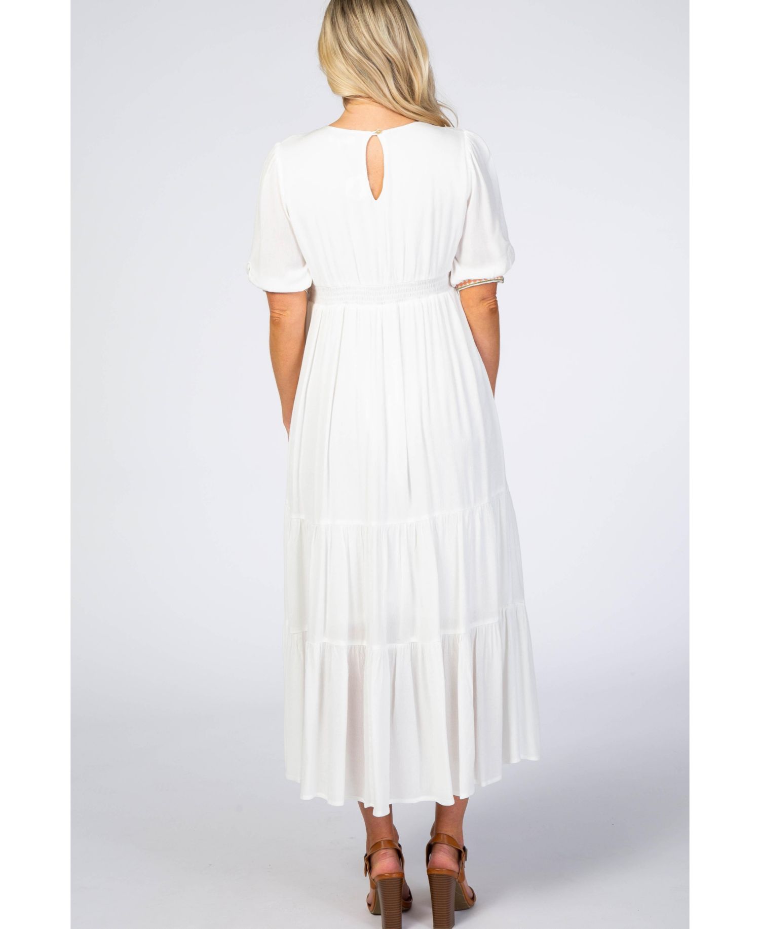 Women's Ivory Floral Embroidered Midi Dress