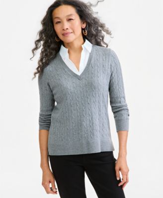 Women's Two-Fer Cable-Knit Collared Sweater