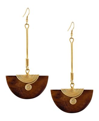Pinduli Handmade Brass & Wood Drop Earrings - Elegant East African Statement Design