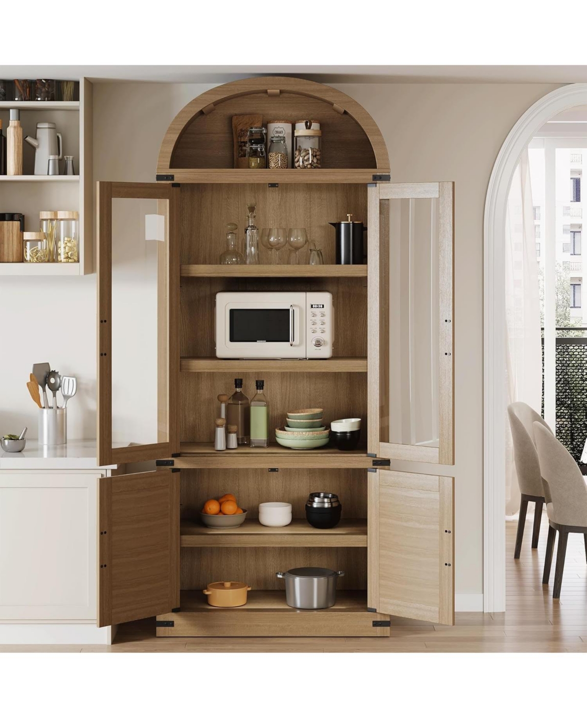 gaomon 6-Shelf Bookcase with Glass Doors, Modern Wooden Display Cabinet for Storage