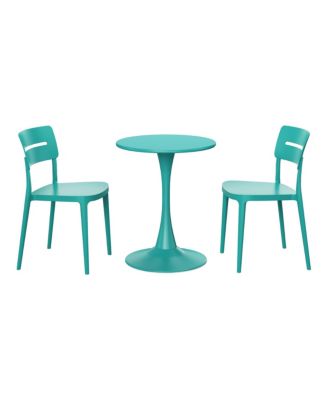 3-Piece Outdoor Round Metal Patio Dining Table Set With Stackable Patio Chairs