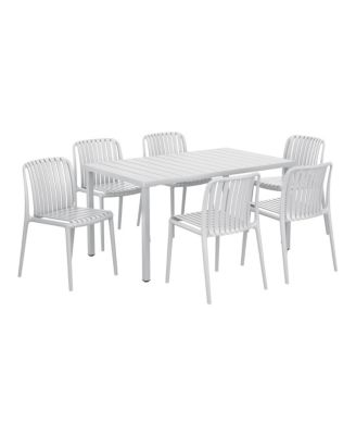7-Piece Outdoor Patio Dining Table Set with Stackable Patio Chairs