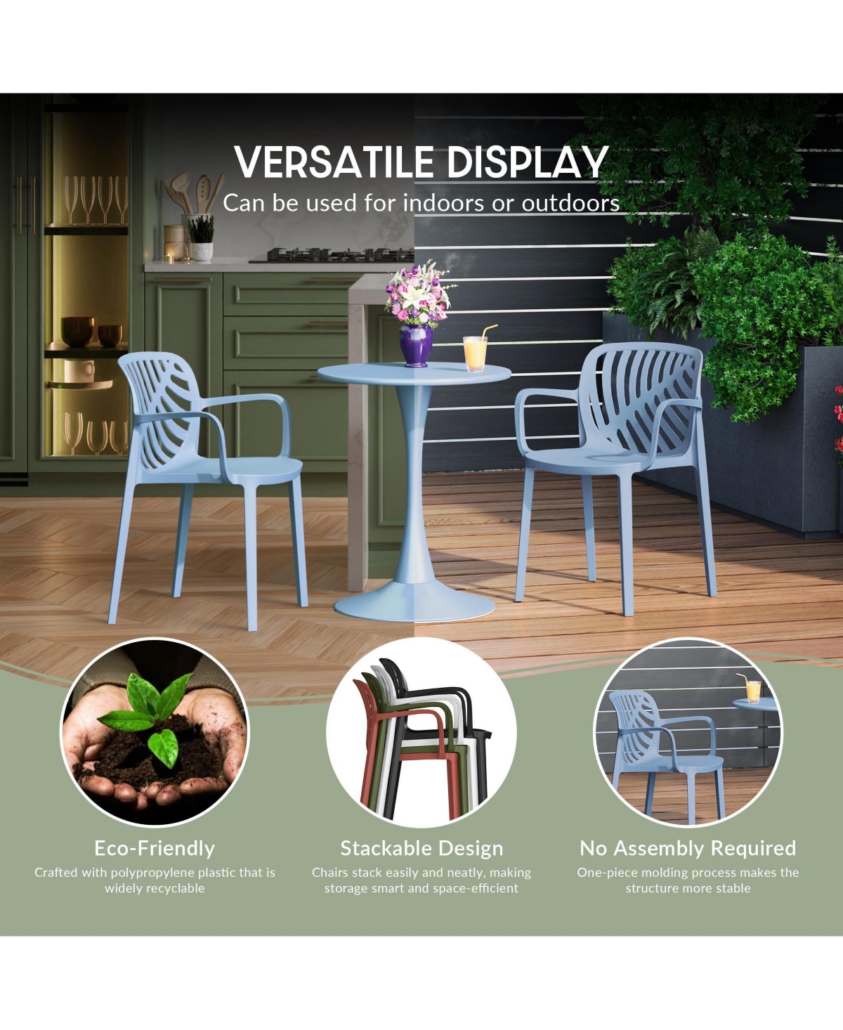 5-Piece Outdoor Square Patio Dining Table Set with Stackable Chairs