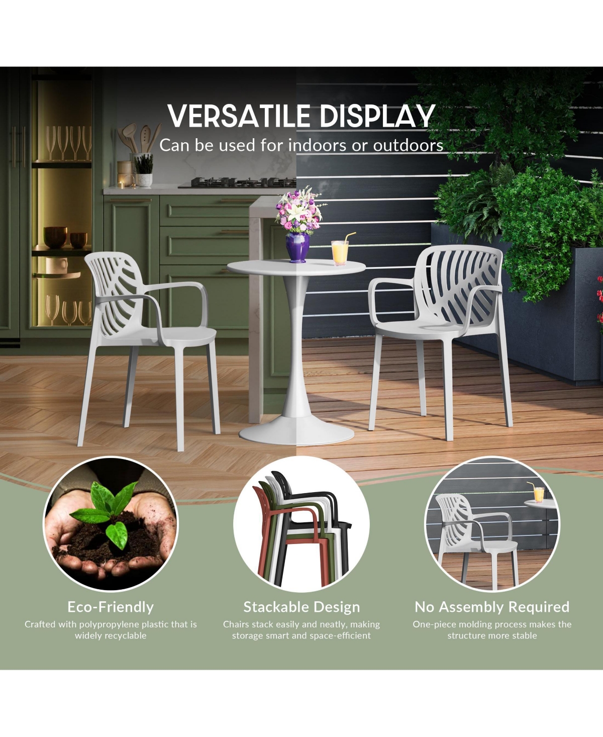 5-Piece Outdoor Square Patio Dining Table Set with Stackable Chairs