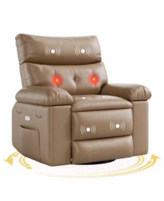 Manual Recliner, PU Leather Rocker with Heat and Massage, Swivel Recliner Chairs, Ergonomic Lounge Chair with Remote and Side Pocket