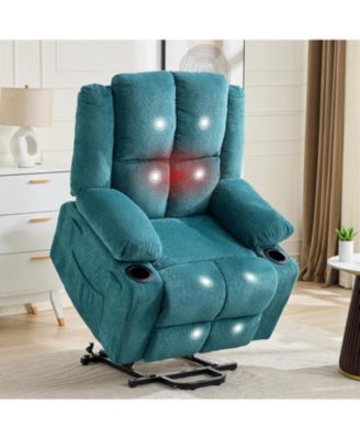 Power Lift Recliner for Elderly, Modern Terry Cloth, Heat and Massage, Electric Stand Assist, Cup Holders, Side Pocket, Living Room Seating