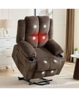 Power Lift Recliner for Elderly, Modern Terry Cloth, Heat and Massage, Electric Stand Assist, Cup Holders, Side Pocket, Living Room Seating