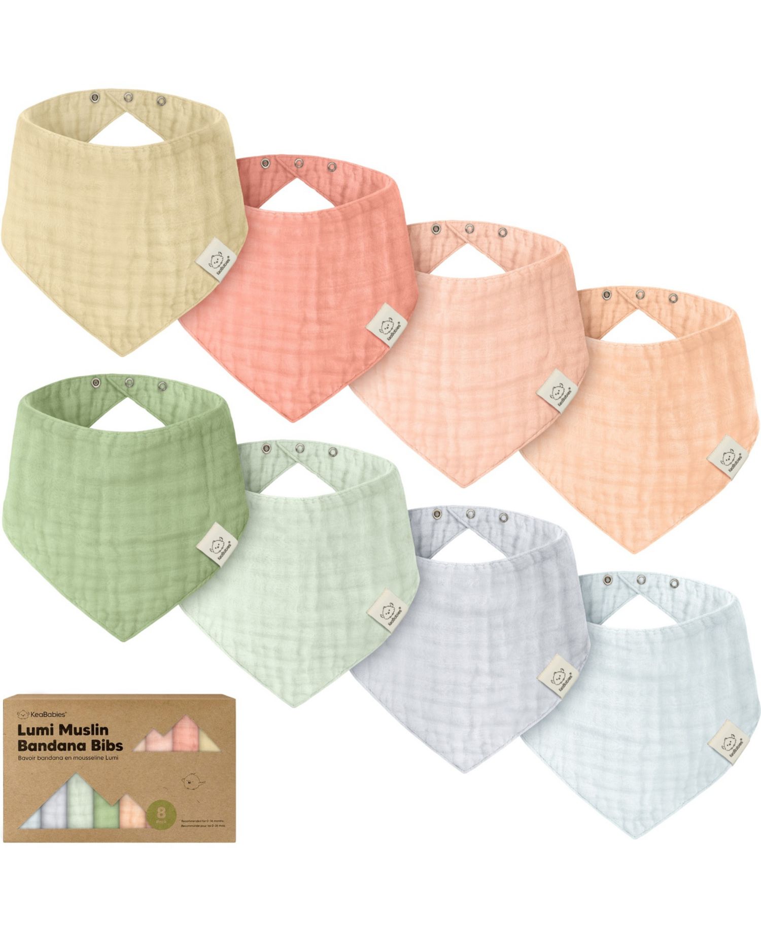 8pk Lumi Muslin Baby Bibs, Bandana Bibs for Baby Boy, Baby Girl, Muslin Drool Bib for Newborn, Toddler