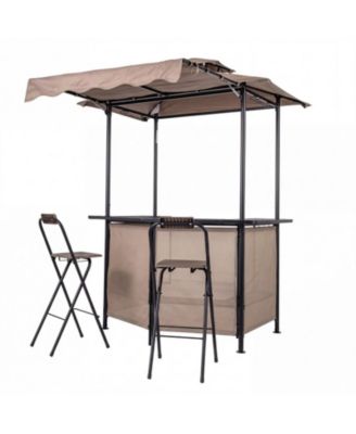 3-Piece Patio Bar Set with Grill Gazebo and 2 Folding Bar Stools